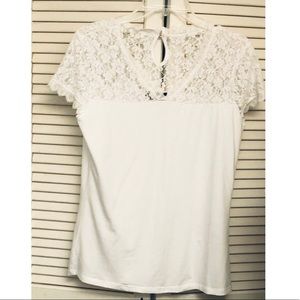 Simply Styled Sears V Neck Short Sleeve Lace Top Large